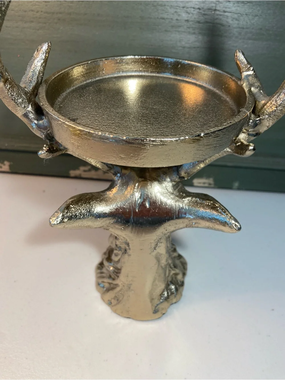 Silver Deer Stag Head Antler Candle Holder Trinket Dish Men’s